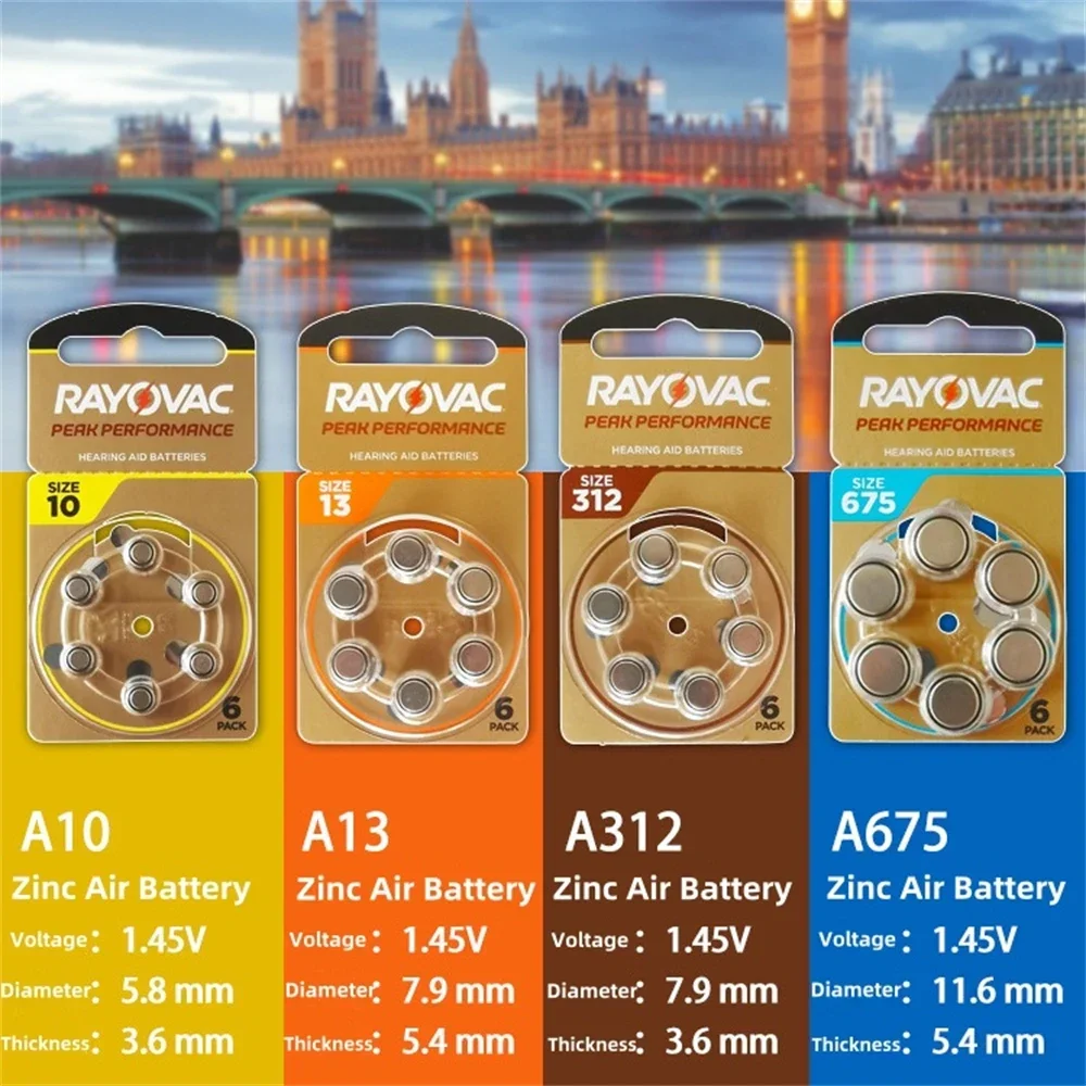 Фото 1,45 В 6-60 шт./1-10 карт Rayovac PERK 675/A675 цинковые воздушные аккумуляторы для слуховых аппаратов 675A A675 675 PR44 аккумулятор оптовая цена №1