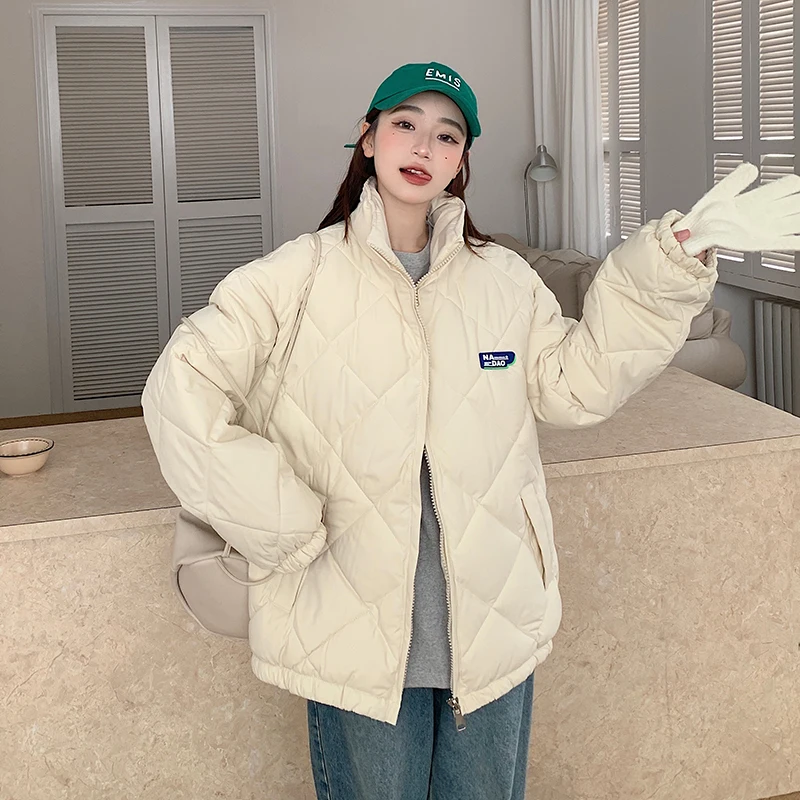 Chic Cotton Padded Women Parkas 2022 Winter Warm Loose Solid Thicken Down Jacket Female Coats Ladies Zippers Korea White Outwear