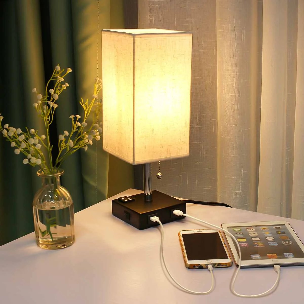 

Dual USB Output Modern Nordic Table Lamp Night Light For Bedroom Illumination Warm White Gift Bedside Kids Room Decor AC110V US