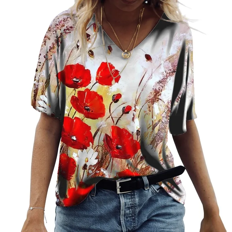 

Summer 2022 Cotton Women T Shirt Casual Loose Short Sleeve Top Tee Ladies Abstract Print 5XL Plus Size Streetwear Tops T-Shirt