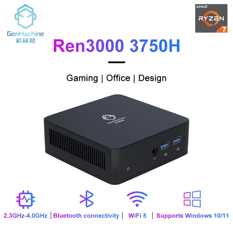 GenMachine Новый мини-ПК AMD Ryzen 7 3750H CPU Windows 10/11 DDR4 Ren3000 3750H настольный USB WIFI 5 1000M AMD NUC игровой компьютер