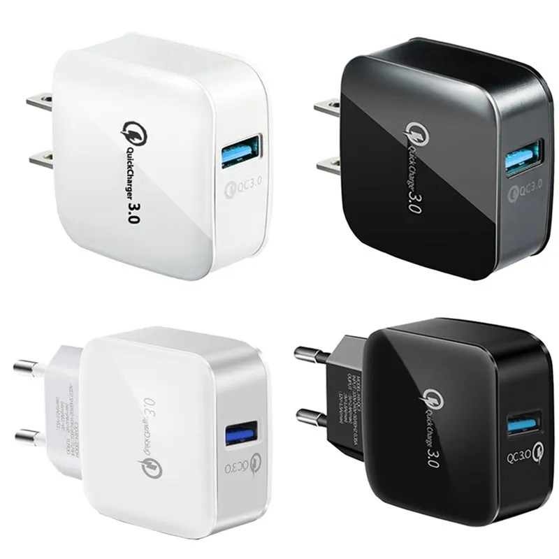 

200pcs/lot Fast Quick Charging Eu US AC Home Travel Wall Charger 3A Power Adapters For IPhone 7 8 12 13 Samsung Xiaomi LG