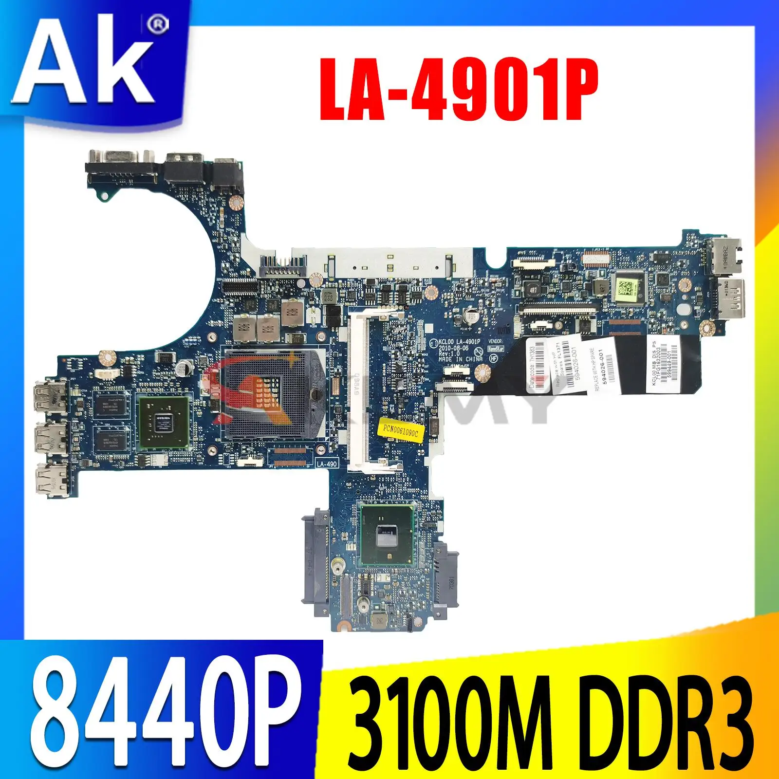 

594026-001 594027-001 For HP Elitebook 8440P Laptop Motherboard DDR3 KCL00 LA-4901P NVS 3100M DDR3 100% Tested