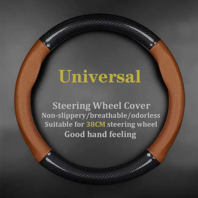 

No Smell Super Thin Universal Steering Wheel Cover Genuine Leather Carbon Fiber 38cm 36cm D Shape Summer Winner Man Weman