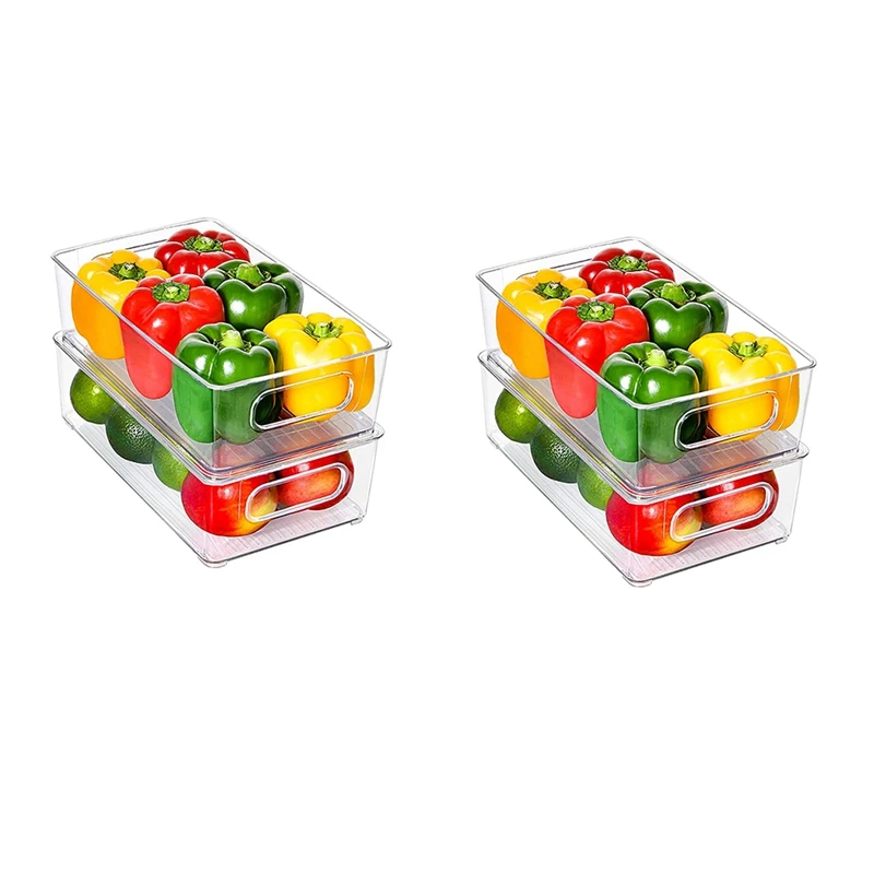 

Fridge Organiser Set Of 4 - Transparent Fridge Organiser With Lid And Drawer Stackable Fridge Storage Box