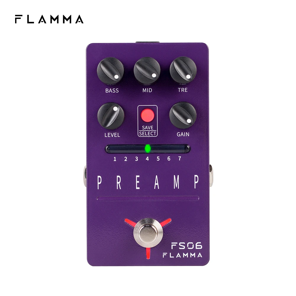 

FLAMMA FS06 Preamp Guitar Effects Pedal Digital Effects Pedal with 7 Preamp Models Preset Save Slot Built-in Cabinet Simulation