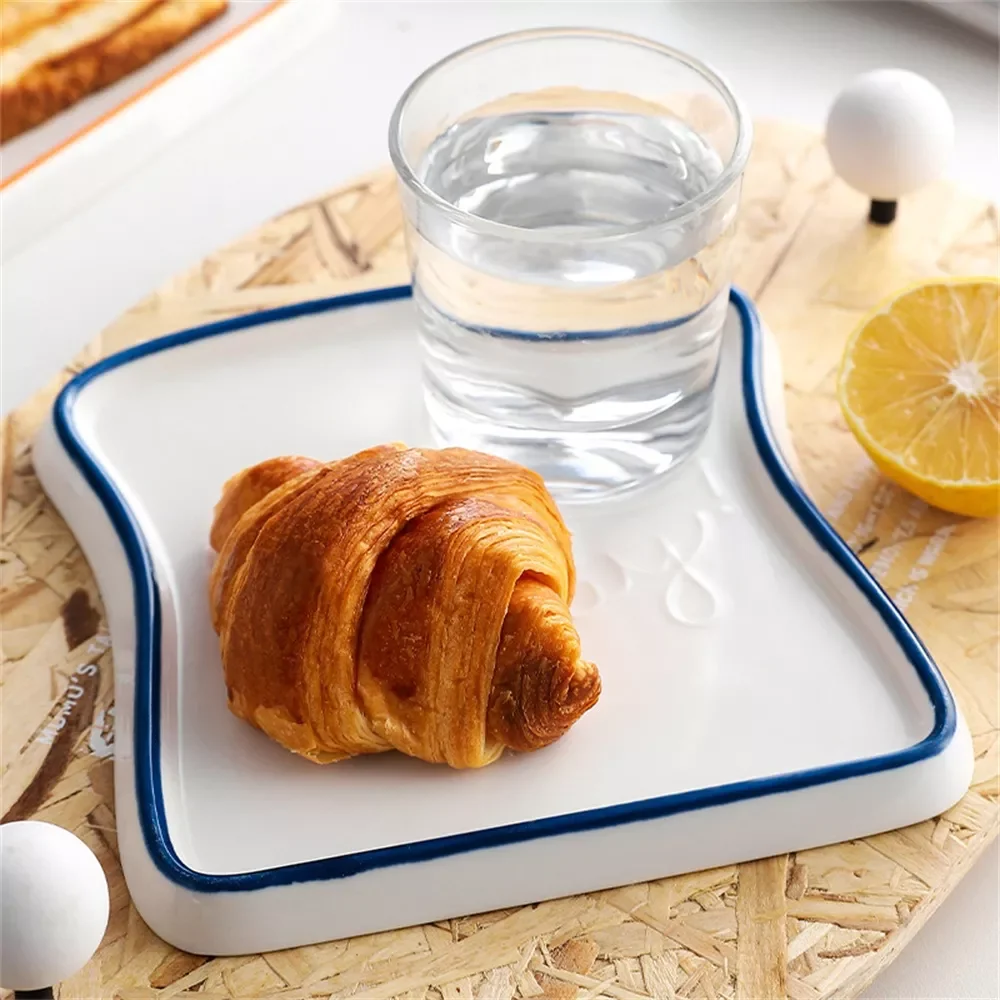 

2022New Ceramic Nordic Plate Toast Shaped Bread Cute Plate Salad Plate Fruit Snack Tray Breakfast Dinner Plates Tableware