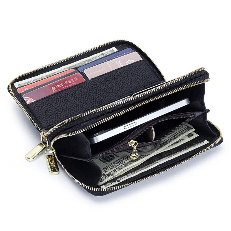 Women Long Wallet Luxury Fashion Genuine Leather Ladies Clutch Large Purse Card Holder Female Money Bag Zipper Coin Phone Pocket