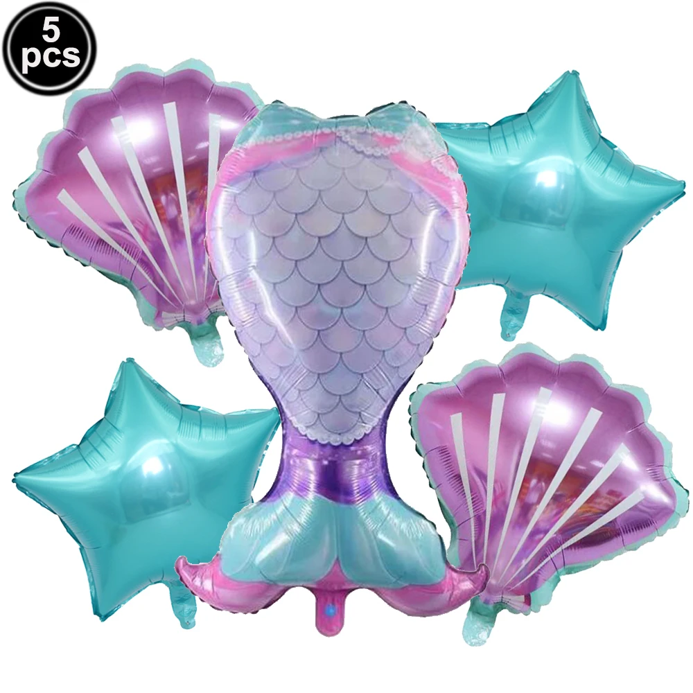 

5pcs Mermaid Balloons Kit with Shell Balloons Mermaid Tail Foil Balloon for Mermaid Birthday and Ocean Under the Sea Party Decor