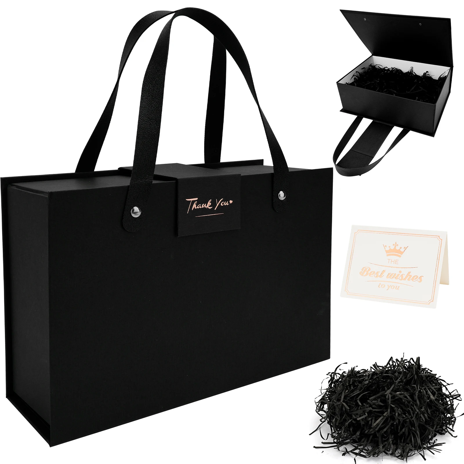 With Lid Black Magnetic Gift Boxes W/ribbon Greeting Cards Filling For Wedding Birthday Christmas Anniversary