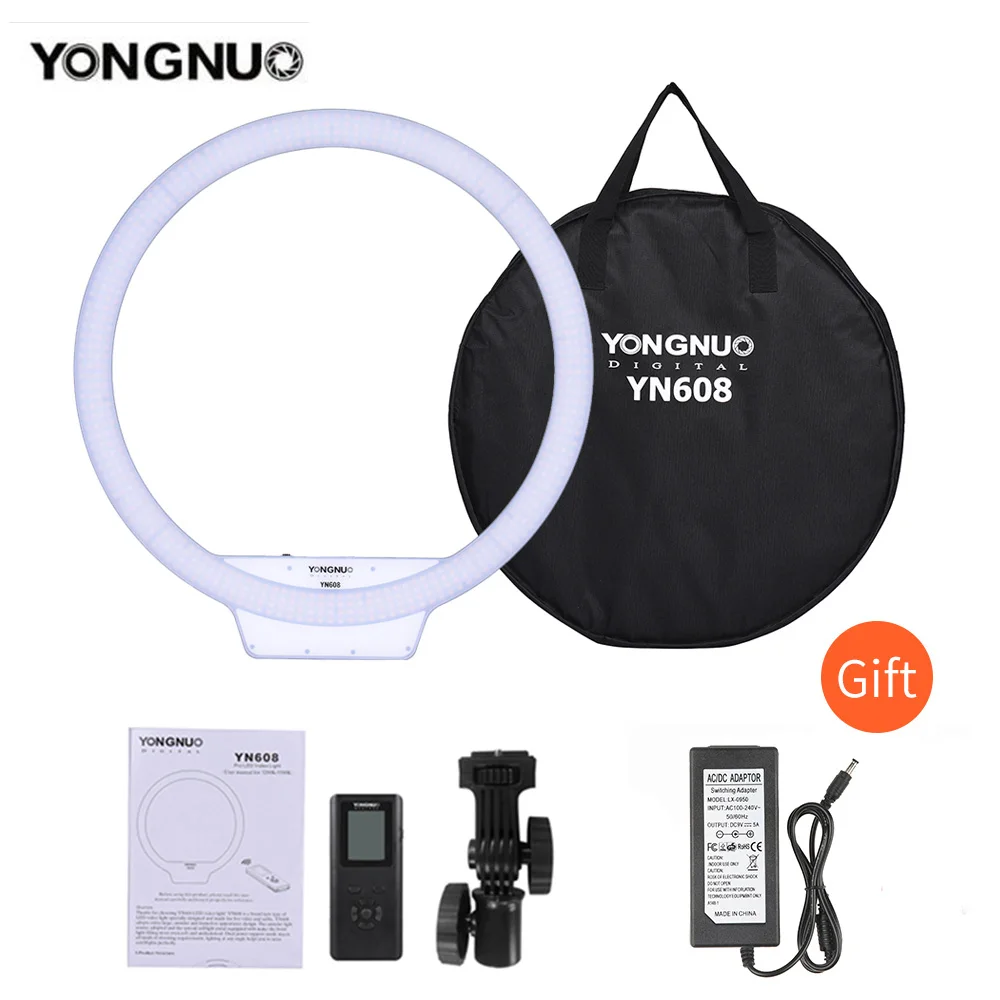 

Двухцветный кольцевой светильник YONGNUO YN608 3200K ~ 5500K, светодиодный светсветильник льник для видеосъемки, фотовспышка, светильник для студийно...
