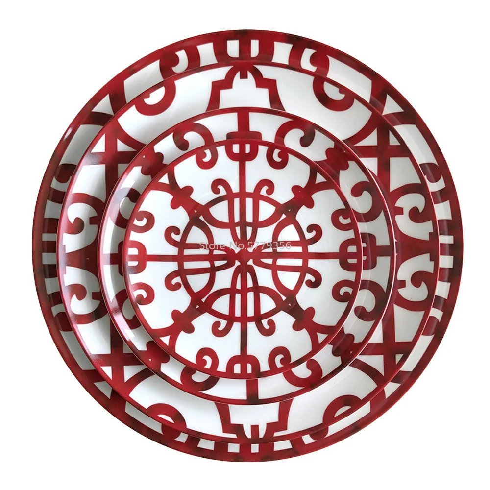 

Ceramic Plate Hand-Painted Red Art Creative Round Ins Style Tableware Dinner S Set Charger S for Wedding Pasta