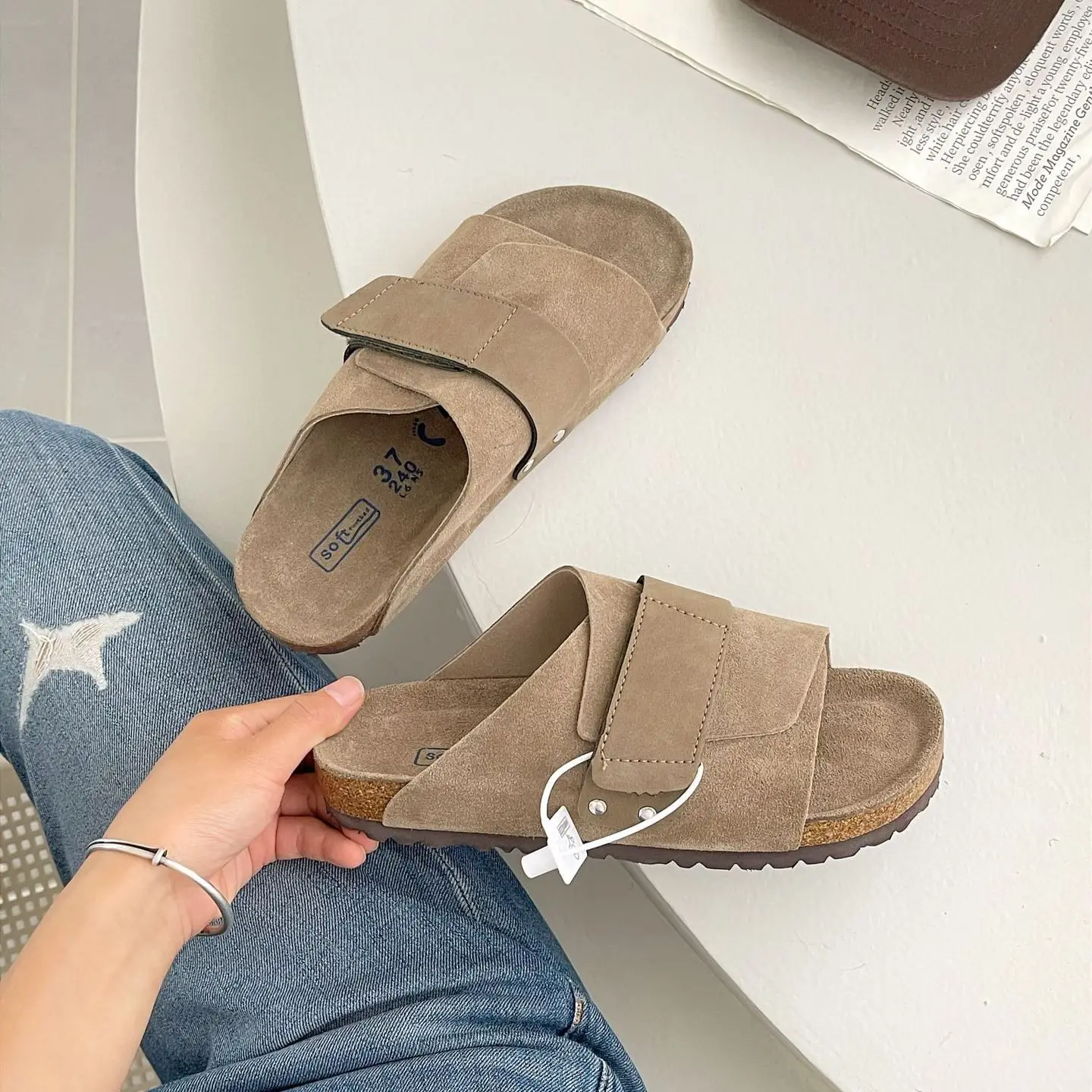 Women's Sandals 2023 Real Leather Summer Slippers Fashion Cork Flat Shoes Casual Outdoor Lovers Beach Comfortable Ladies Shoes