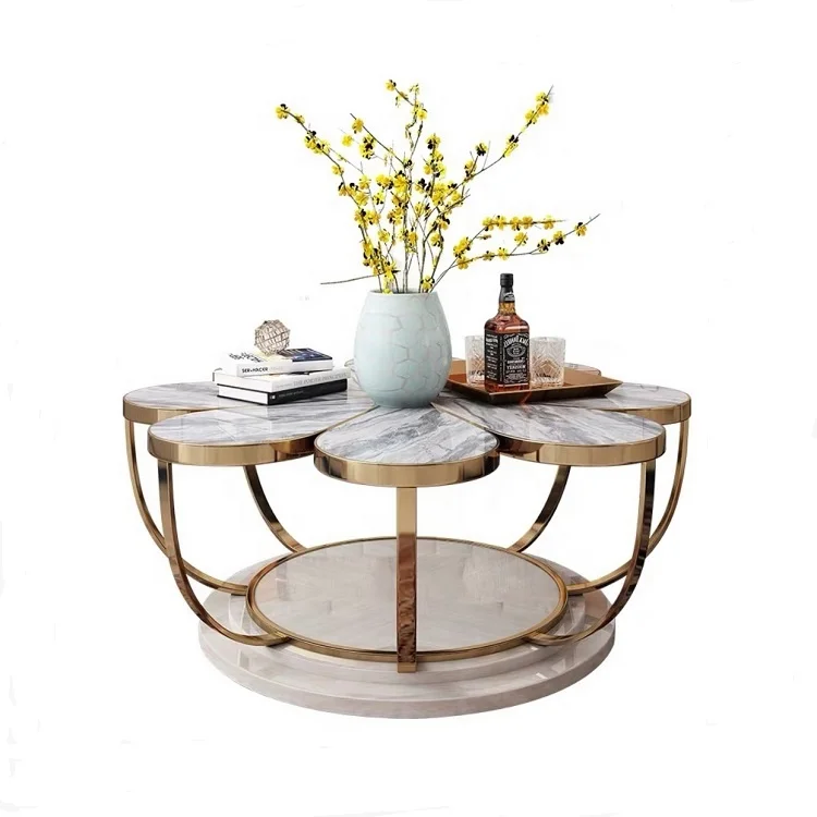 

Modern Petal Shaped Light Luxury Creative Splicing Stainless Steel Mable Table Coffee Table for Living room furniture