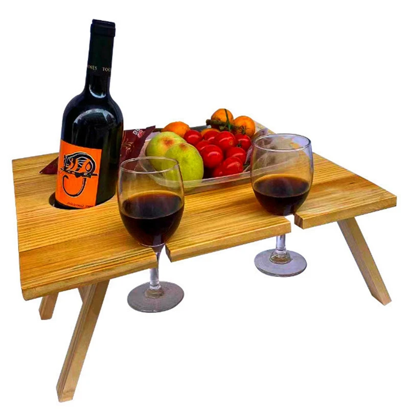 

Portable Wooden Picnic Table Outdoor Folding Square Garden Wine Picnic Table Travel Outside Picnic Desk Holder Snack Food Tray
