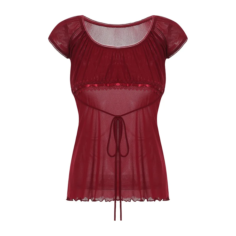 Женские кружевные топы с цветочным узором футболка коротким рукавом-крылышком и