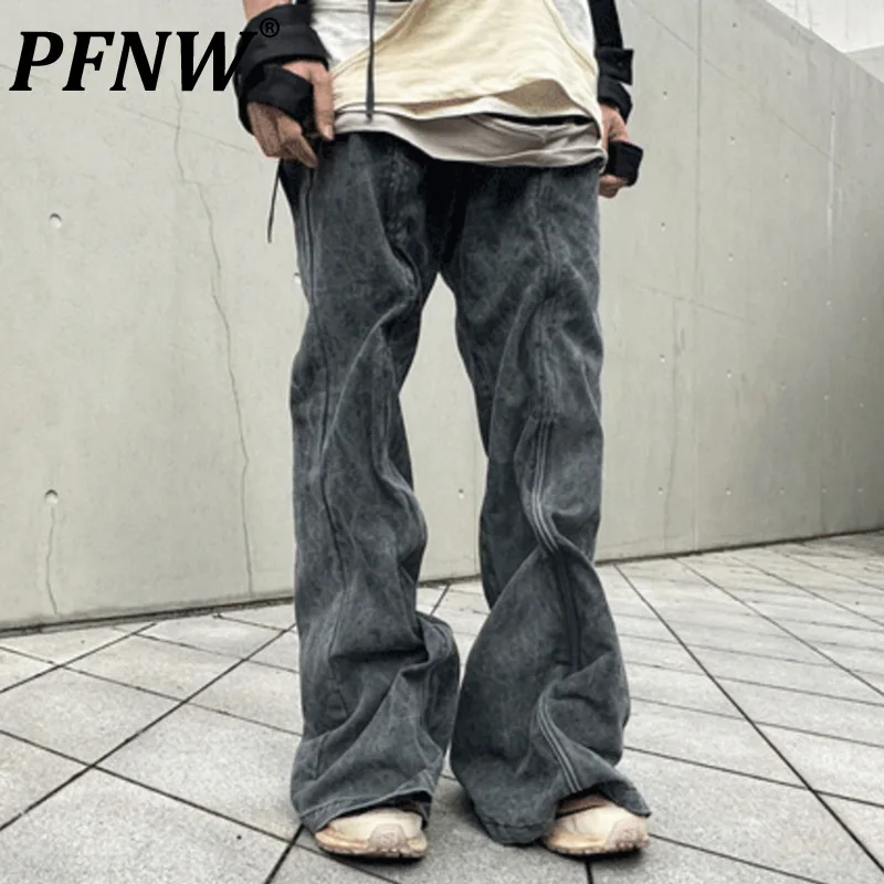 PFNW Autumn Men's High Street Irregular Profile Cotton Wide Leg Pants Darkwear Motorcycle Techwear Solid Color Trousers 12Z1876