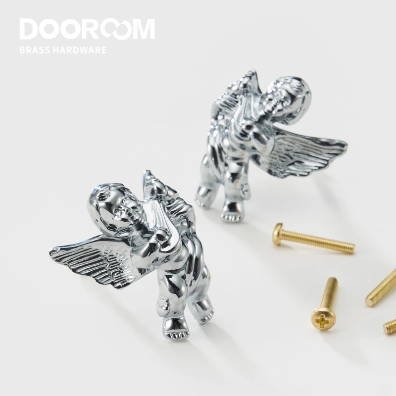 Dooroom латунные мебельные ручки Ангел декоративные блестящие хромированные PVD