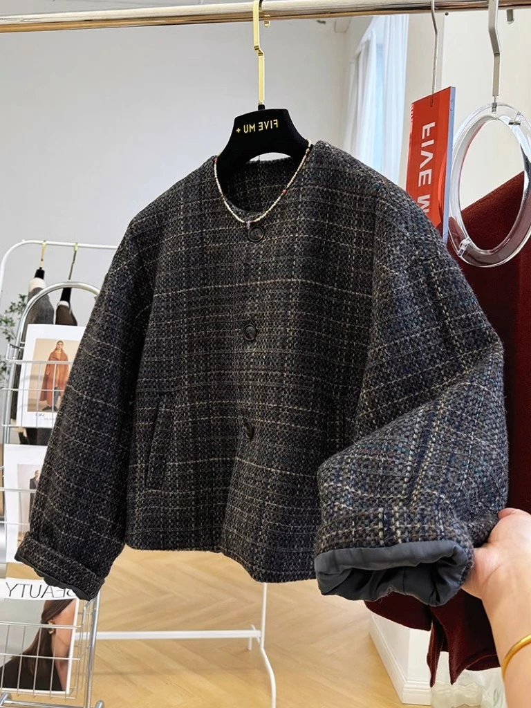 Chubby Girl Extra Large вес 50 00 кг изящная твидовая короткая шерстяная куртка во