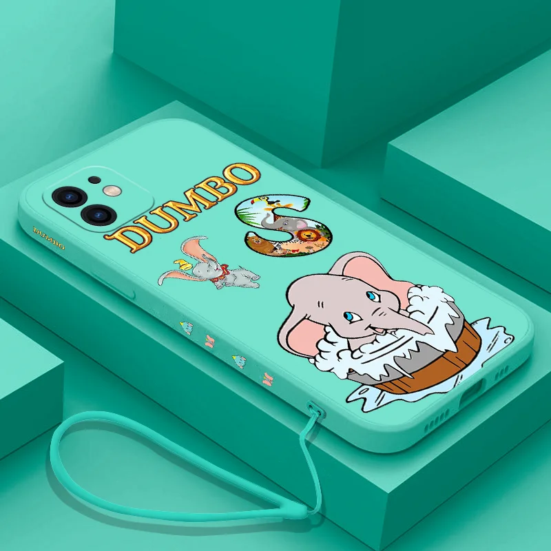 

Disney Cartoon Dumbo Phone Case For iPhone 14 13 12 11 Pro Max Mini X XR XS MAX SE20 8 7 Plus 6 6S Silicone with Hand Strap