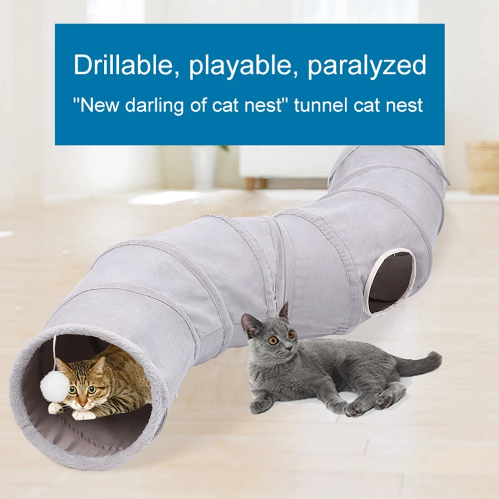 

Cat Tunnel Toy for Indoor Cats Collapsible Cat Toys Play Tube 3 Ways S Shape Cat Tunnel Grey Suede Pet Crinkle Tunnels with Ball