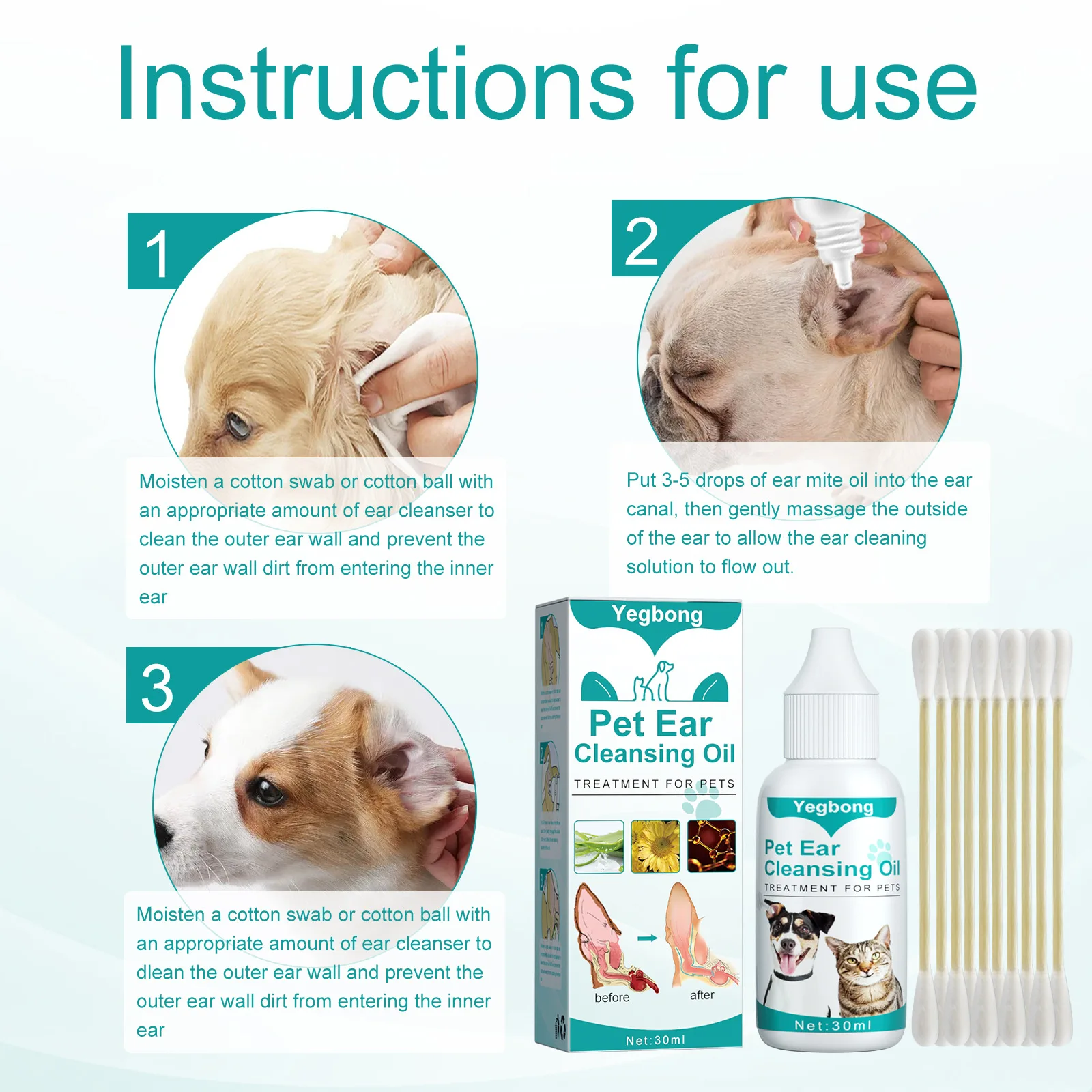 Ear Cleaner For Dogs And Cats Pet Ear Cleansing Oil Ear Cleanser For Dogs And Cats Effectively Cleanse Prevents Itching And images - 6