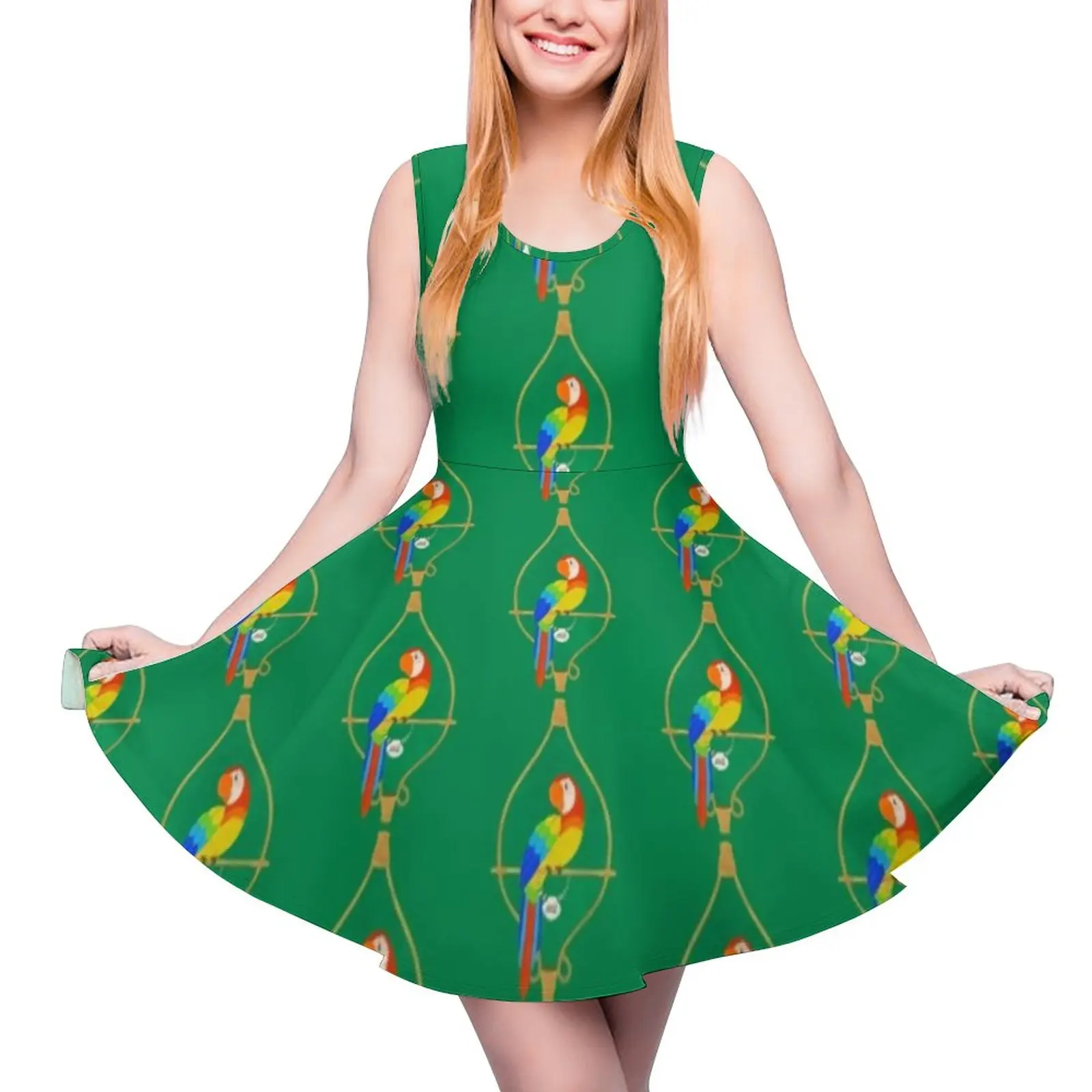 

Cute Parrot Dress Colorful Animal Print Pretty Dresses High Waist Casual Skate Dress Female Design Clothes Birthday Present