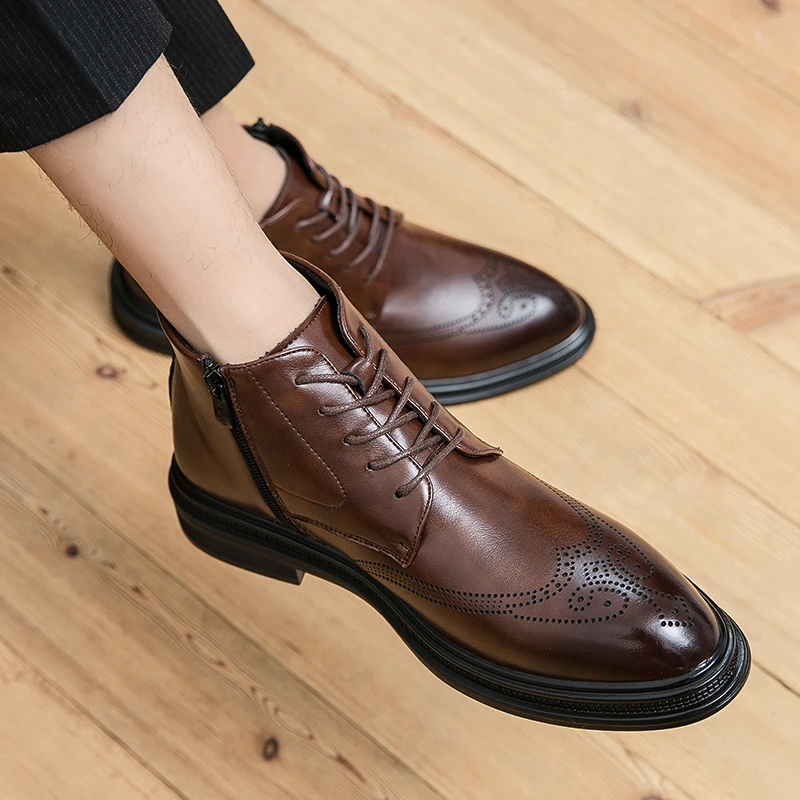 Men boots High Quality Casual Men Shoes Handmade Spring Dress Ankle Boots Vintage Tooling Cow Leather Office Work Brogue Boots