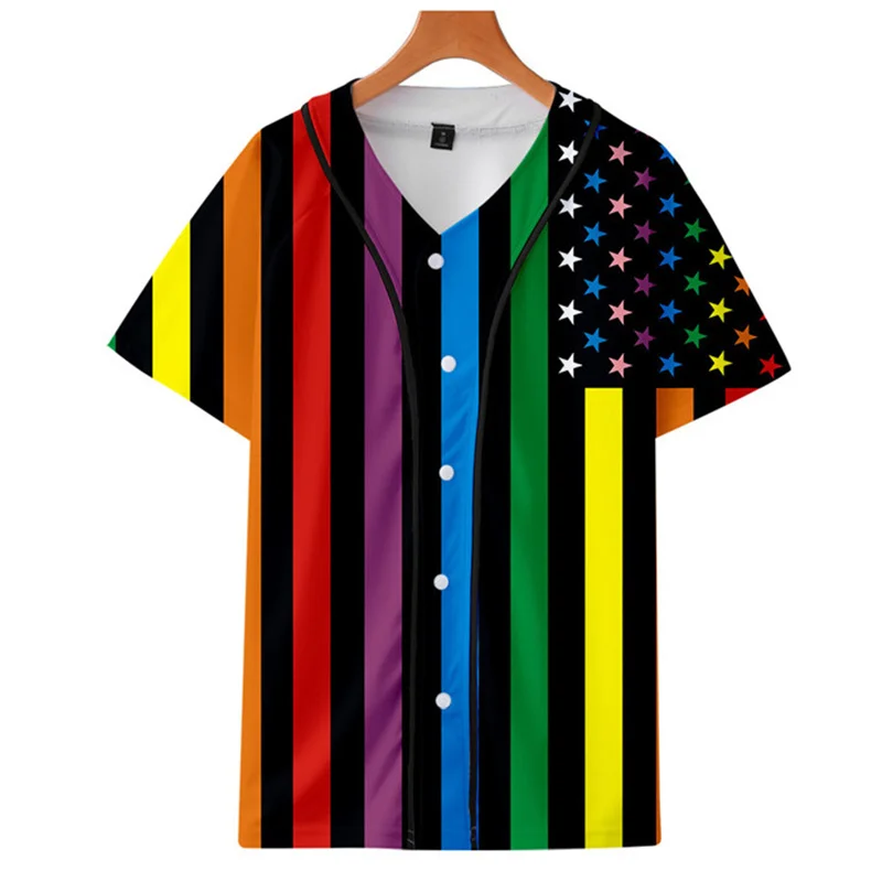 

Men's fashion summer short sleeve baseball jersey Rainbow 3D printed baseball shirt Unisex Harajuku street casual sports shirt