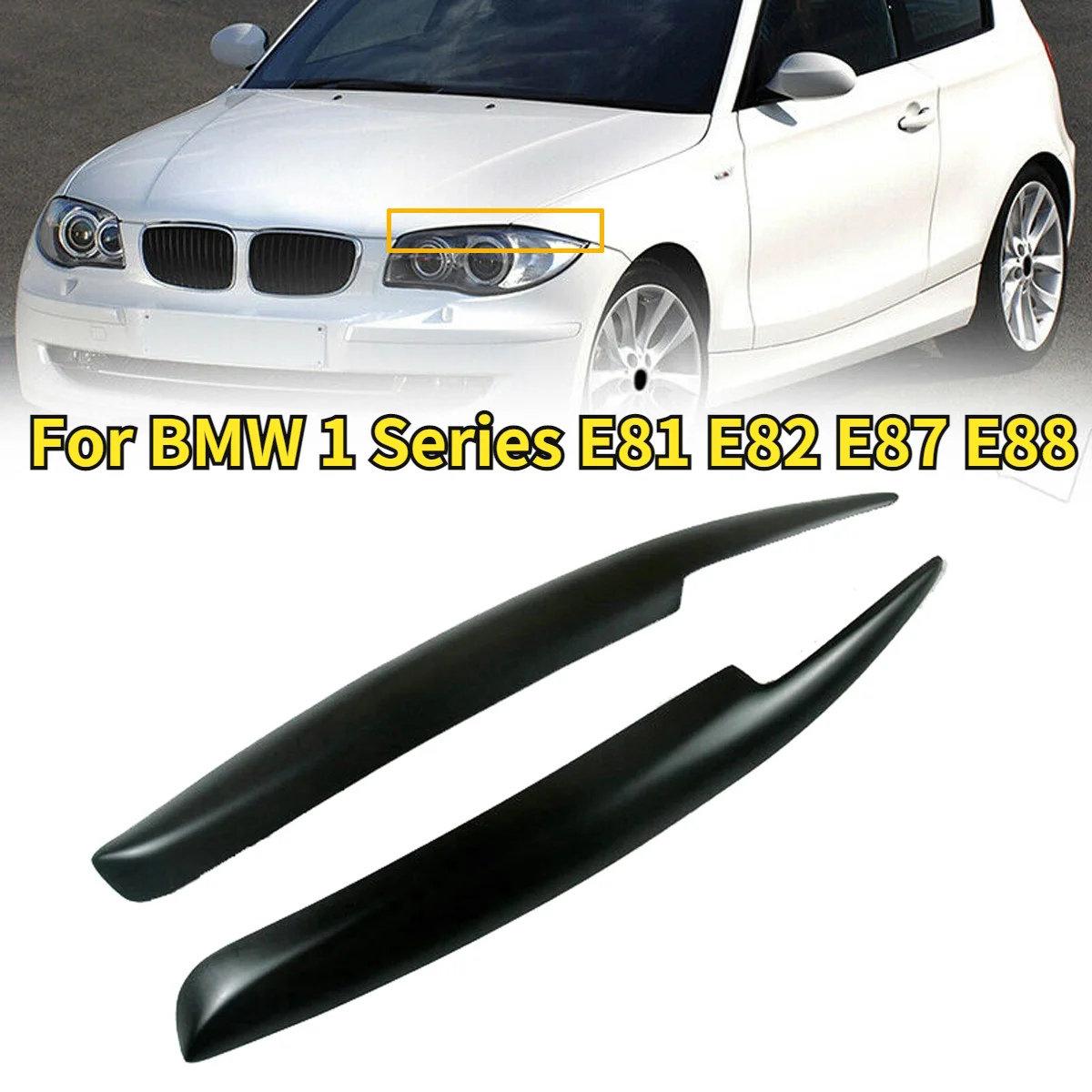 

2PCS For BMW 1 Series E81 E82 E87 E88 Headlight Eyebrow Cover Headlamp Eyelid Sticker Trim 2005 - 2010 Car Accessories Black