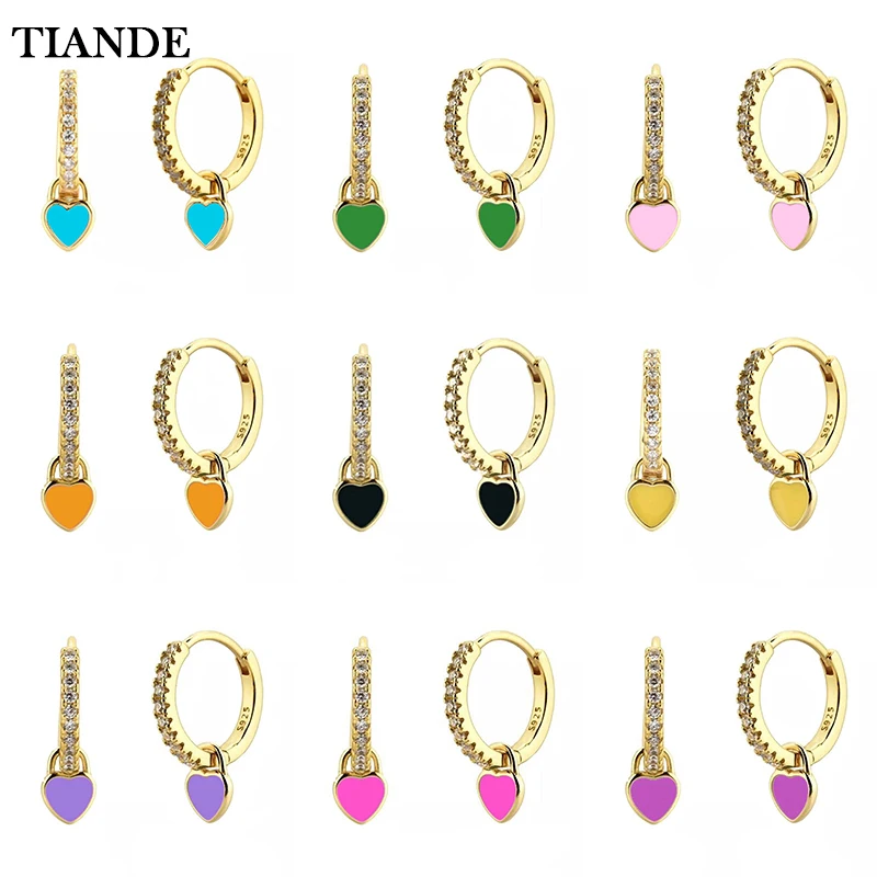 

TIANDE Colourful Enamel Heart Drop Earrings for Women Gold Plated Piercing Hoop Dangle Earrings 2022 Fashion Jewelry Wholesale