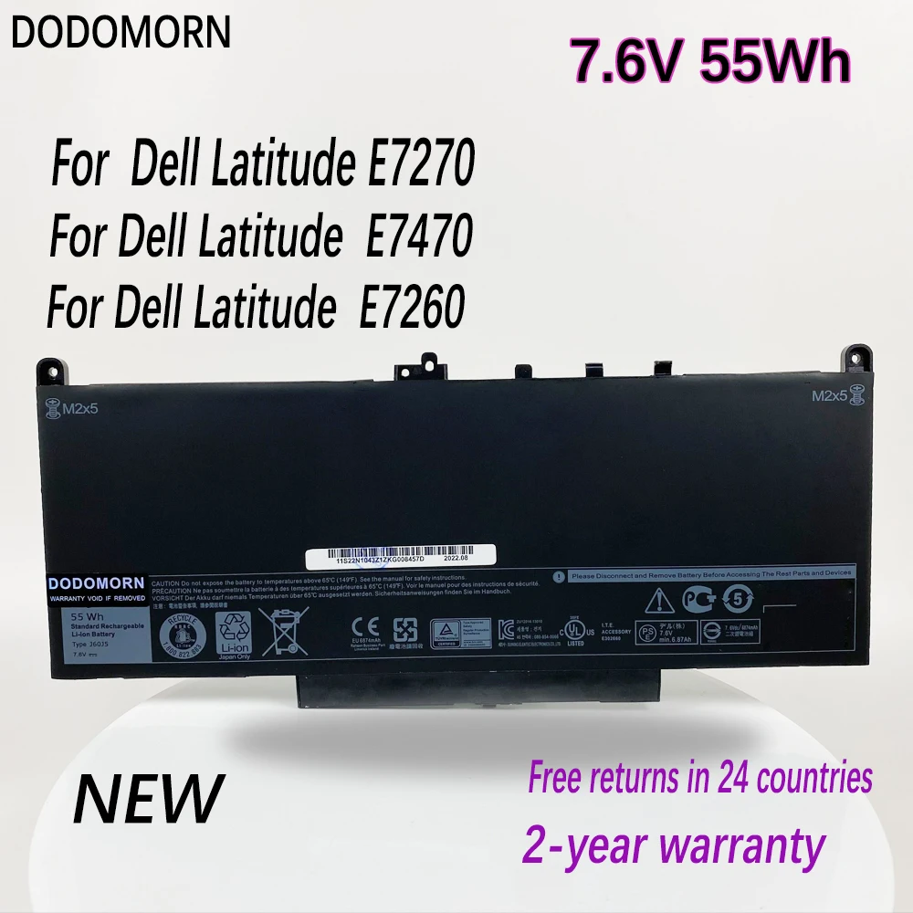 

DODOMORN New J60J5 Laptop Battery For Dell Latitude E7470 E7270 E7260 451-BBSY R1V85 MC34Y 242WD 1W2Y2 J6OJ5 55Wh 7.6V
