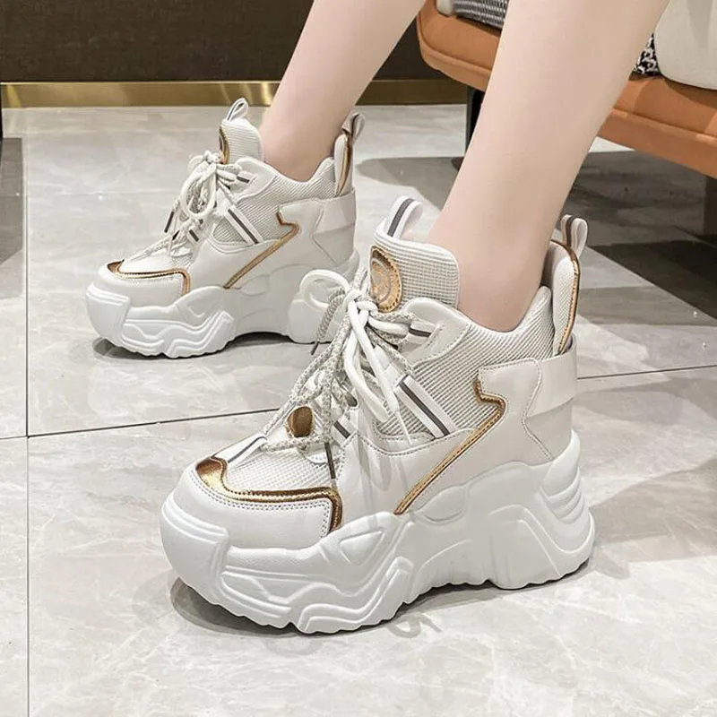 

Dad Chunky Sneakers Casual Vulcanized Shoes Woman Spring High Platform Sneakers Femme Lace Up White Basket Sneakers Women 2021