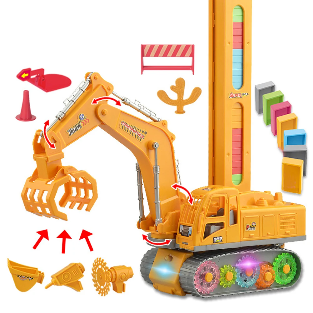 

Kids Domino Engineering Vehicle Sound Light Automatic Laying Domino Brick Colorful Blocks DIY Toy Excavator Car Toy gift