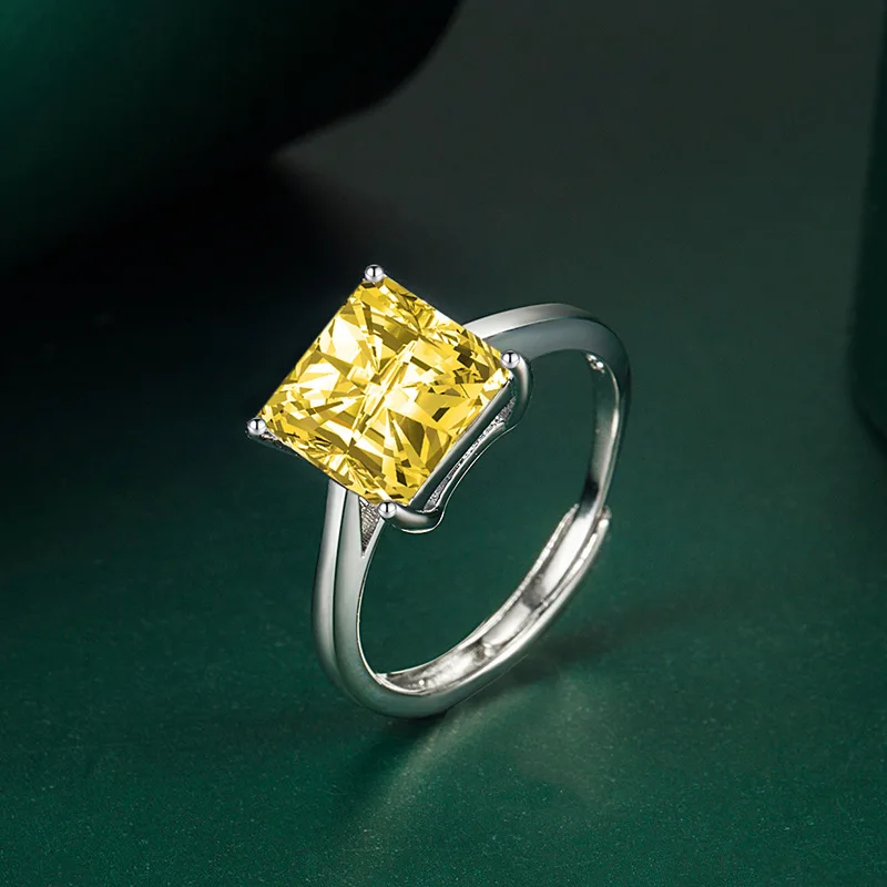 

New Temperament Simulation Moissanite Square Open Ring Sweet Princess Diamond Ring Female Jewelry Hand Jewelry Wholesale