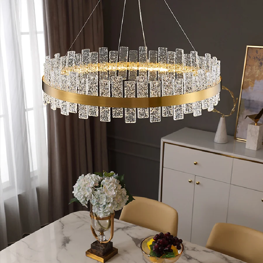 

Morden Led Ice Block Glass Ceiling Chandelier Round Dining Room Living Room Pendant Lamp Home Decor Hanging light Lustre Fixture