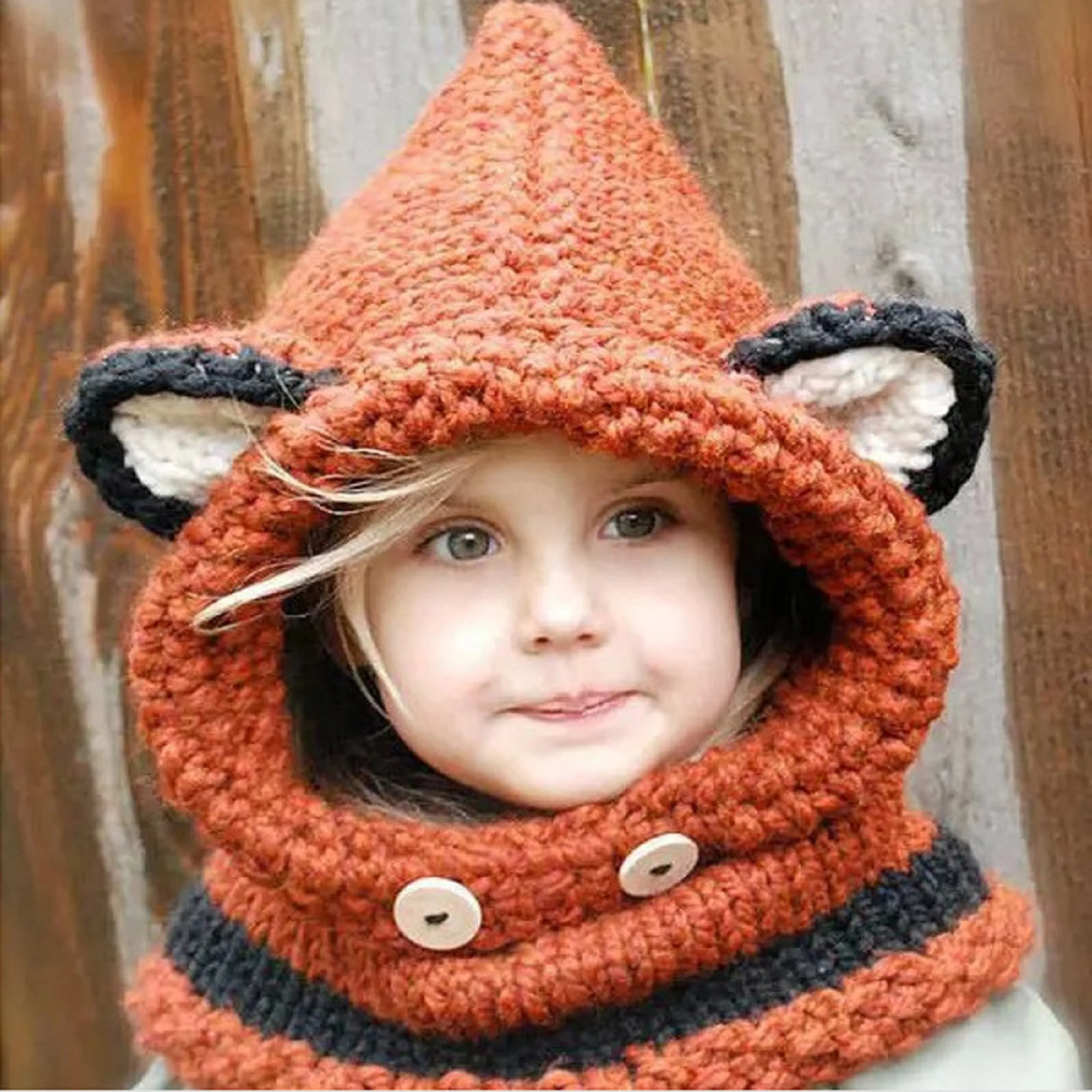 

Baby Hats Winter Baby Wool Pattern Fox Cotton Crochet Hat Scarf Set Girls Cute Rabbit Fox Cotton Cap Baby Head Wear