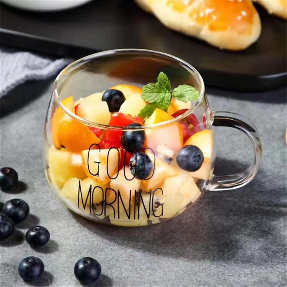 

350ml Letter Printed Transparent Creative Glass Coffee Tea Mug Drinks Dessert Breakfast Milk Cup Glass Mugs Handle Drinkware