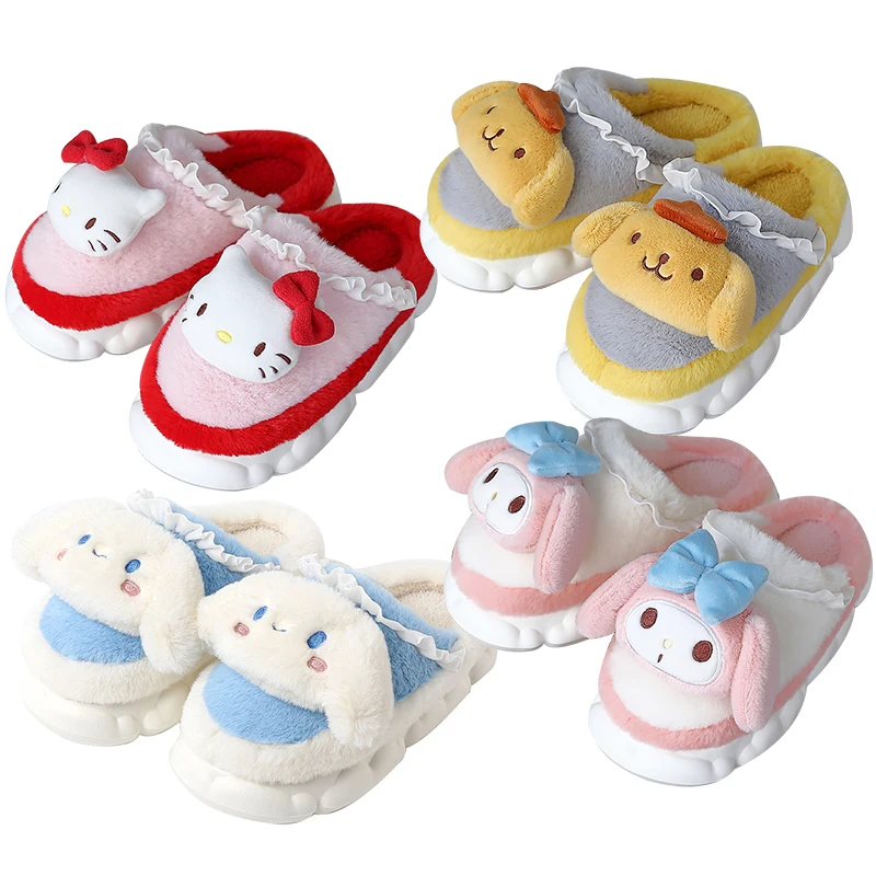

Kawaii Women HelloKittys My Melody Cinnamoroll Purin Dog Cotton Slippers Plush Shoes Girl Sweet Cute Warm Slippers Warm Shoes