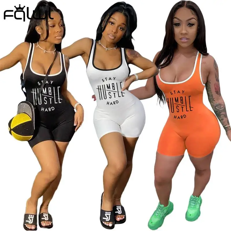 FQLWL летний сексуальный женский комбинезон с принтом без рукавов белые