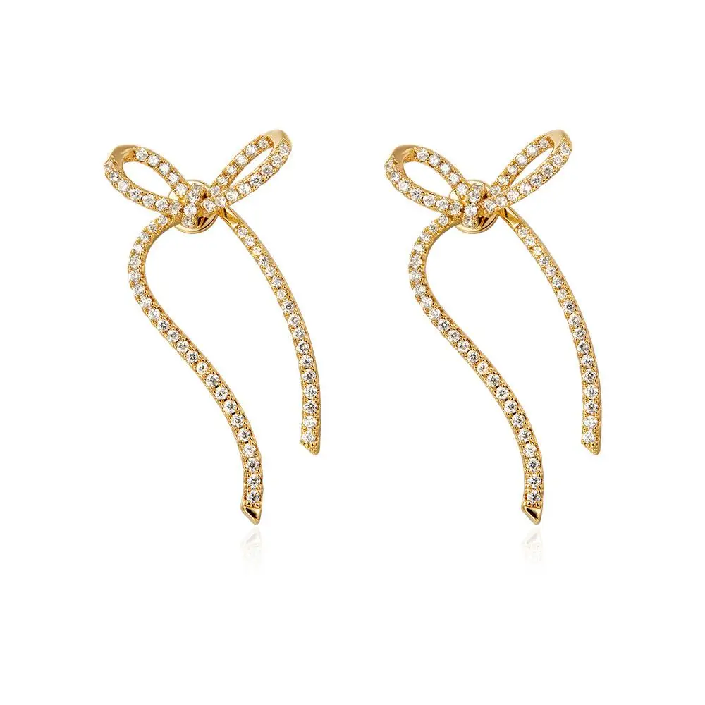 

Niche Design Simple Diamond Ribbon Bow Stud Earrings Summer Silver Earrings Women's Ins Cold Style for Woman