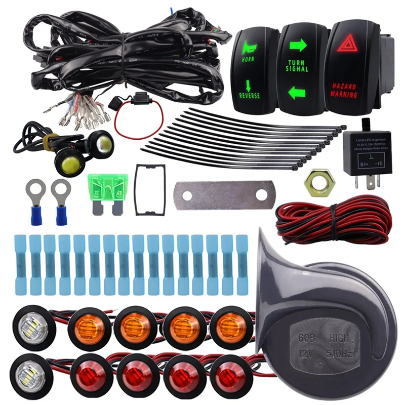 ATV UTV Turn Signal Kit Universal Light With Column Switch 60D Horn LED Flasher