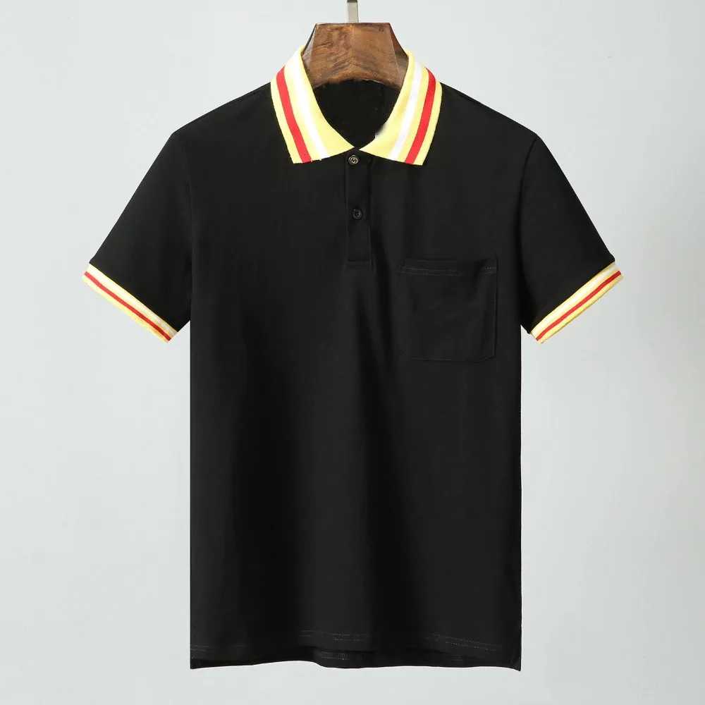 

High New Novelty 19ss Men Embroidered stripes Pocket Fashion Polo Shirts Shirt Hip Hop Skateboard Cotton Polos Top Tee #J2