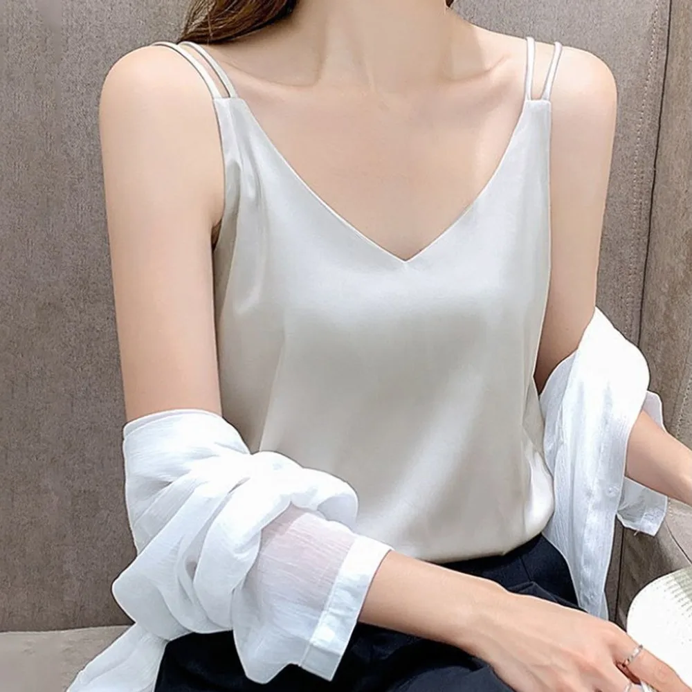 

Майка женская атласная шелковая, однотонный жилет, рубашка без рукавов, повседневная домашняя одежда для сна, базовый Бралетт