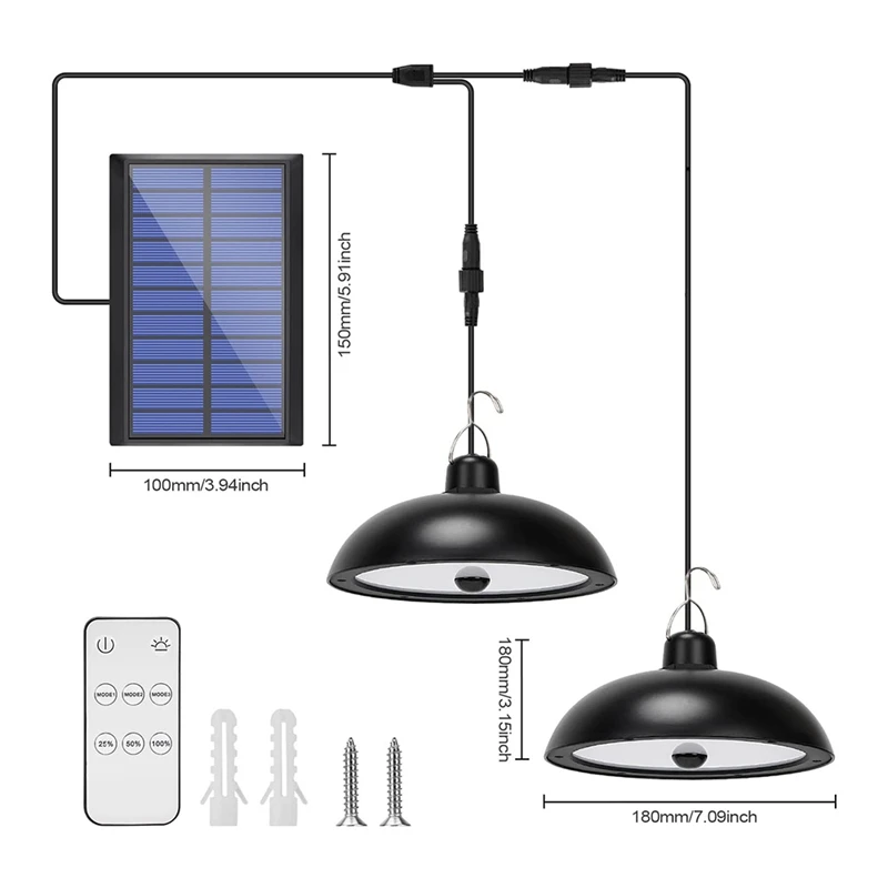 

Solar Pendant Lights Indoor Outdoor, IP65 Solar Remote Control Light With Sensor For Courtyard(9.84FT/3M Cord )-ABUX