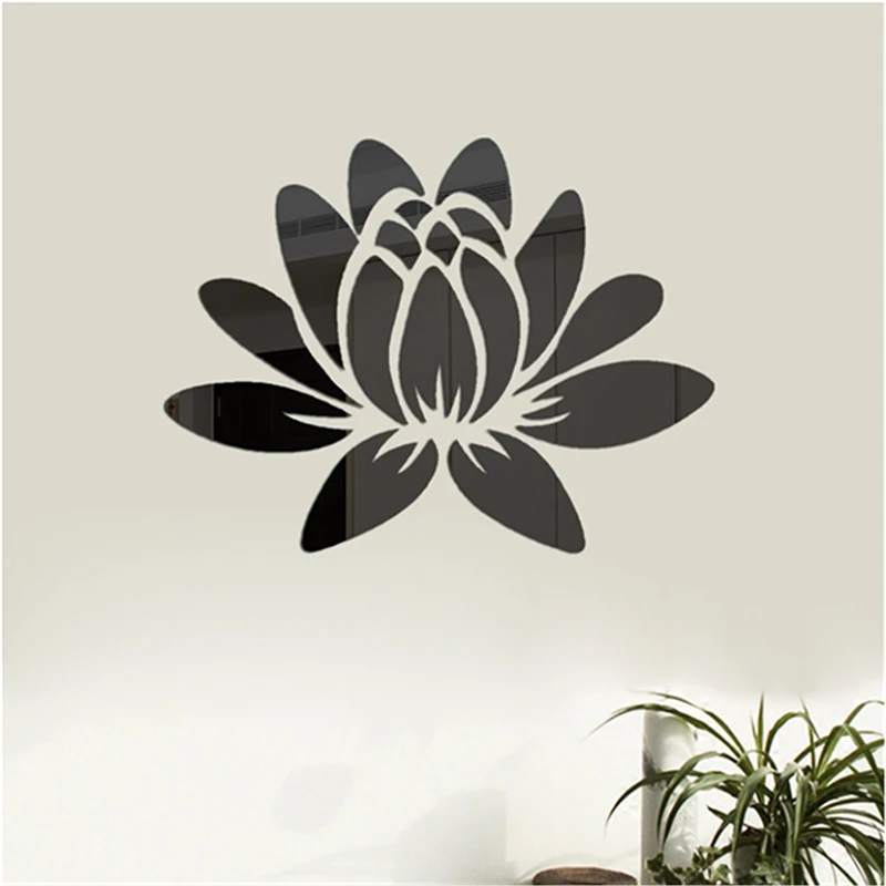 

New 3D Creative Lotus Acrylic Mirror Wall Stickers DIY Background Wall Art Home Bedroom Living Room Decoration Stickers Decals