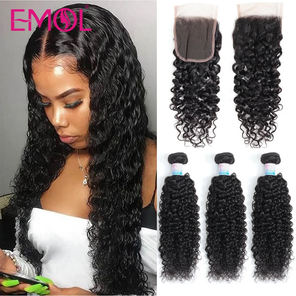 Kinky Curly Bundles With Closure 3/4 Bundles Indian Human Hair Weave With HD Lace Closure For Women Human Hair Free Shipping