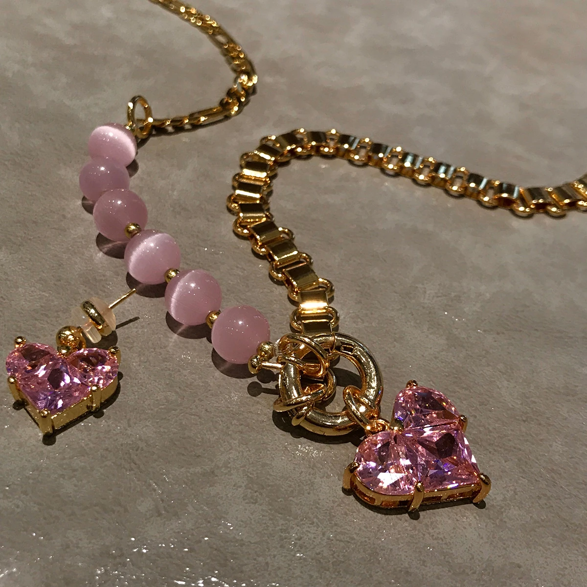 Оригинальный дизайн, женский стиль, сшитый опал, розовый цвет, подвеска, подарок, ожерелье, темпераментные серьги
