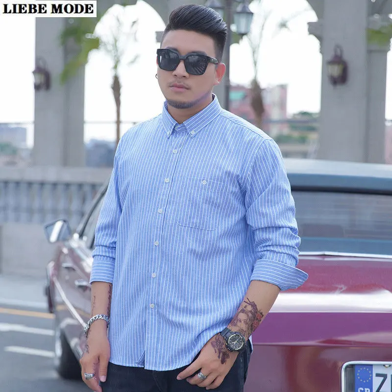 

Plus Size Men's Cotton Long Sleeve Striped Shirt High Quality Oversized Formal Casual Office Social Business Dress Blouses 9XL