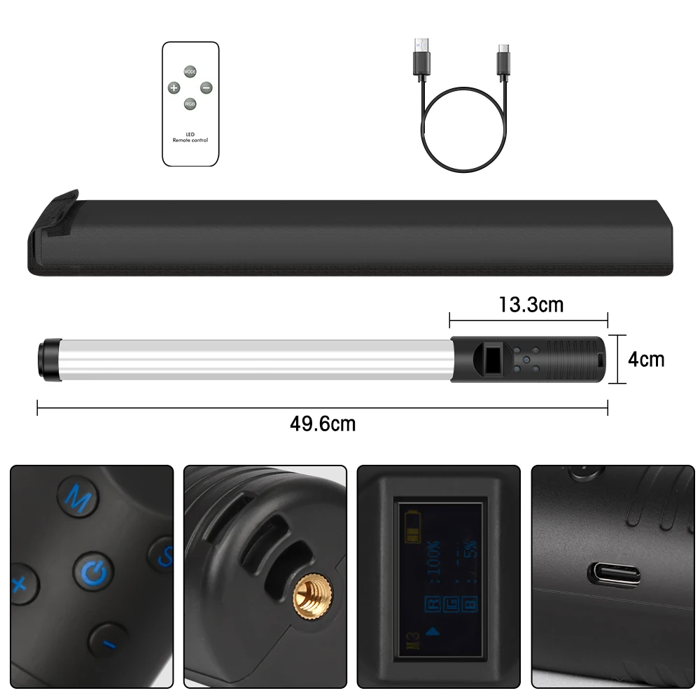 Цветная светодиодная RGB-лампа Ручной Светильник 3000K-6000K светодиодсветильник